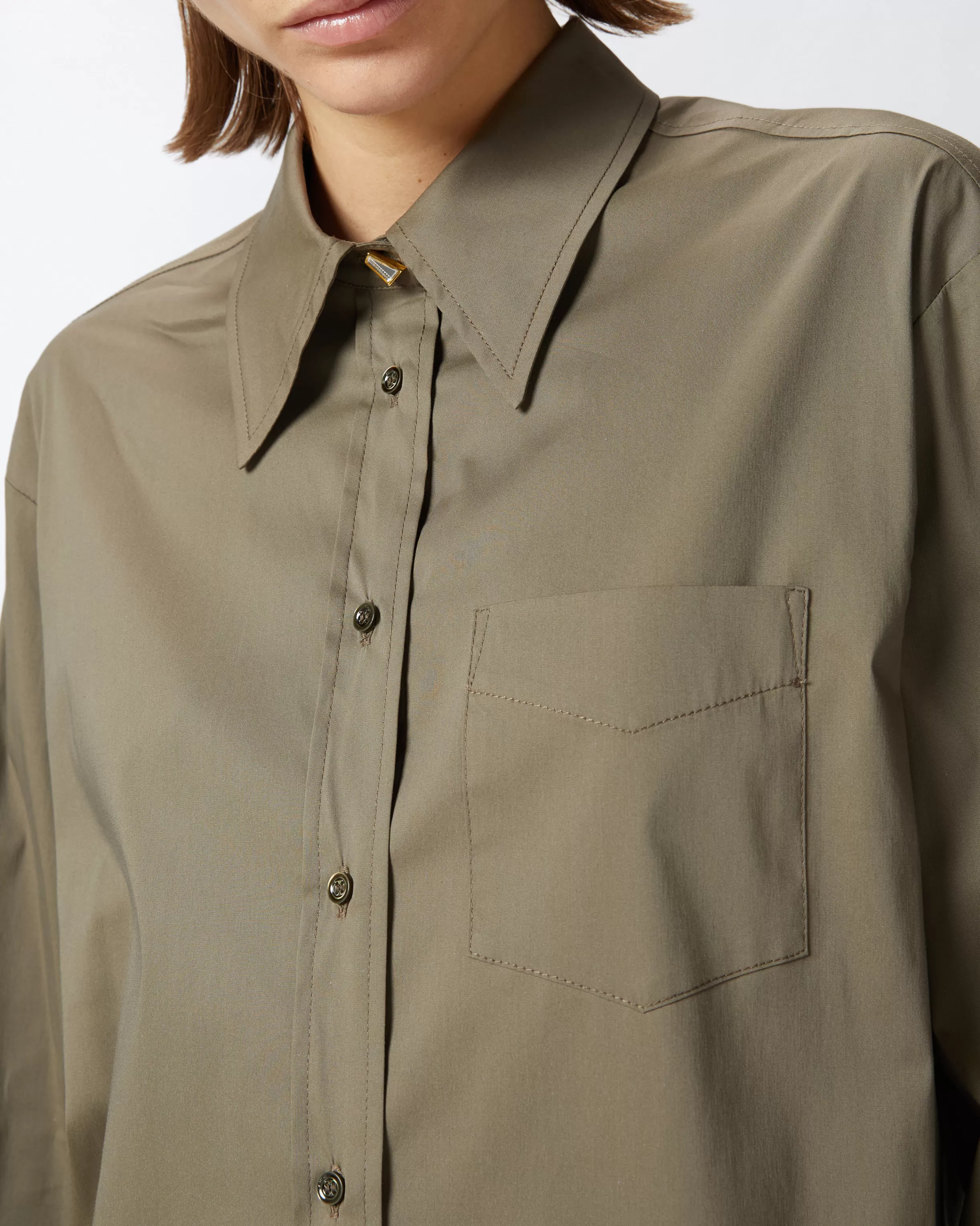 green_stretch_poplin_utility_shirt_3.webp PINKO Green stretch poplin utility shirt