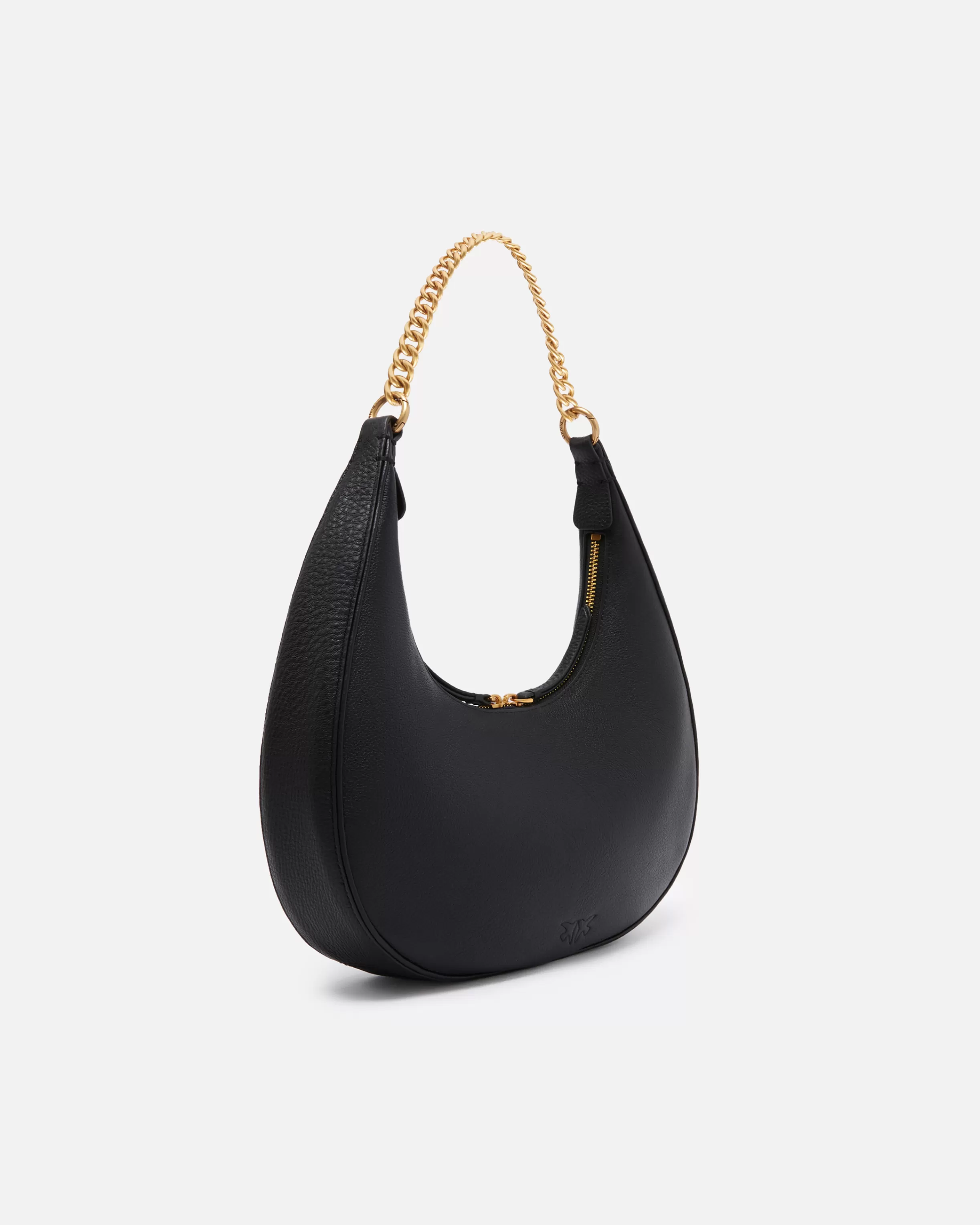 PINKO Large tumbled leather shoulder bag with chain