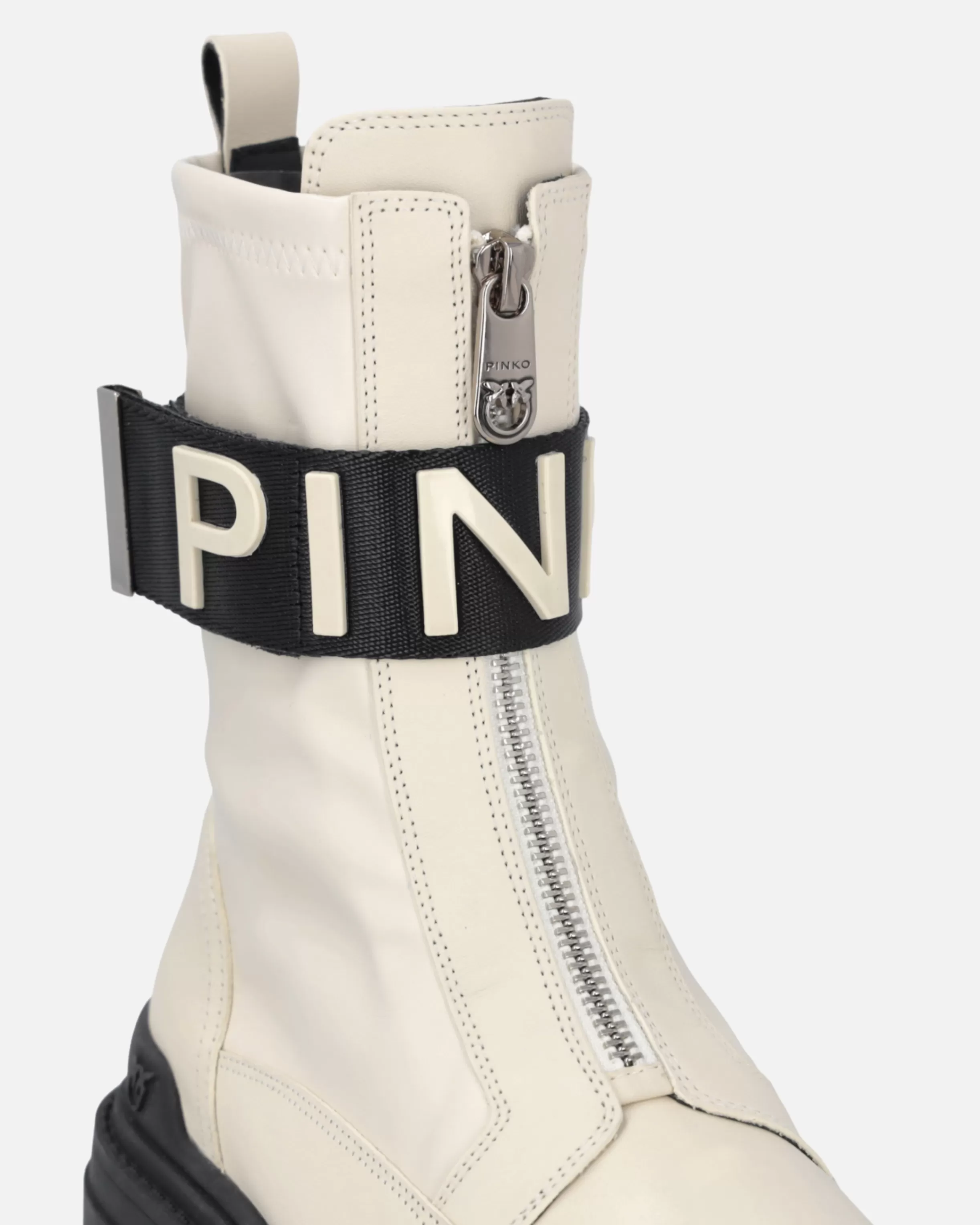 PINKO Leather combat boots with branded front stretch ribbon