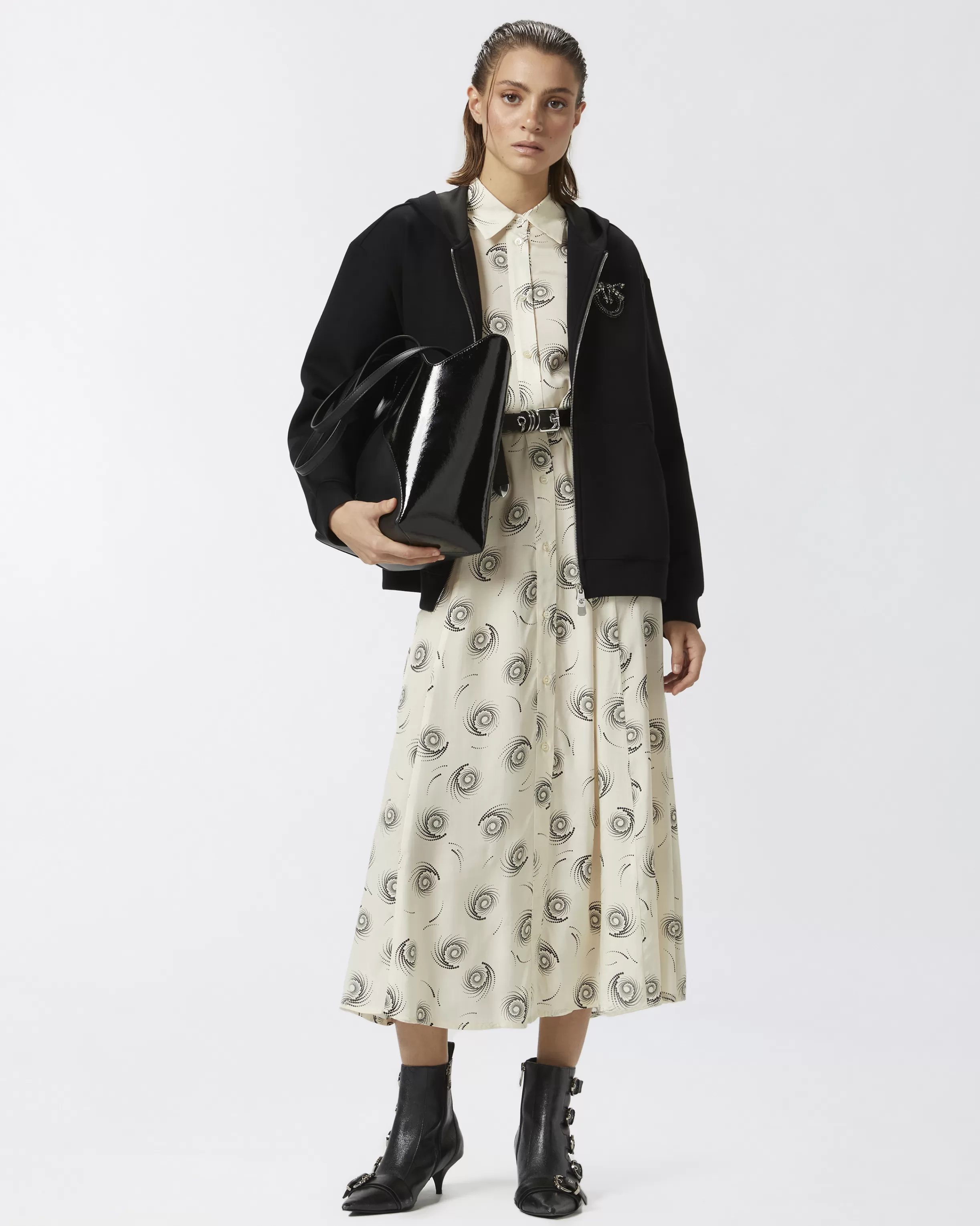 PINKO Long shirt dress in swirl-print twill
