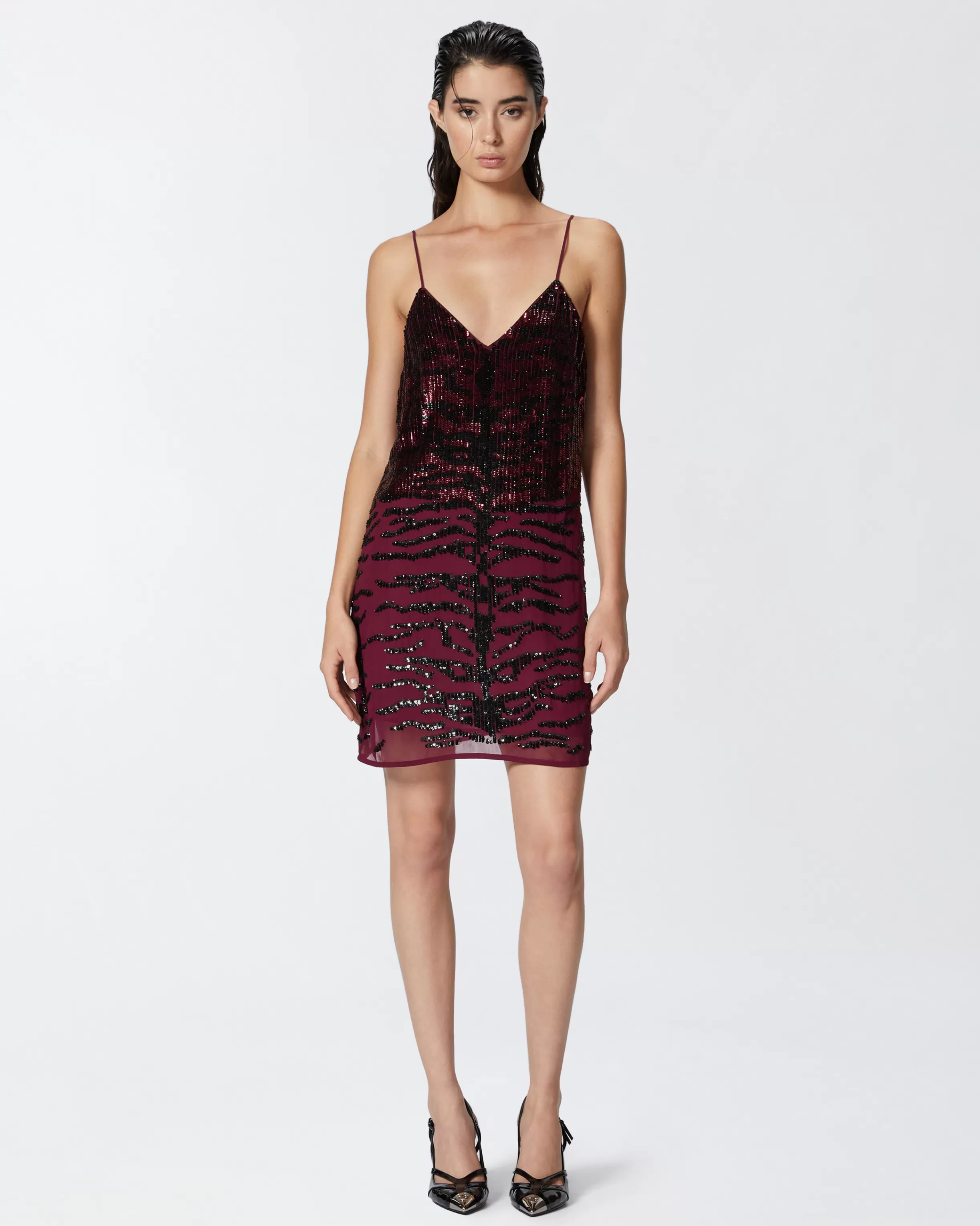 PINKO Mini dress with zebra sequin embroidery