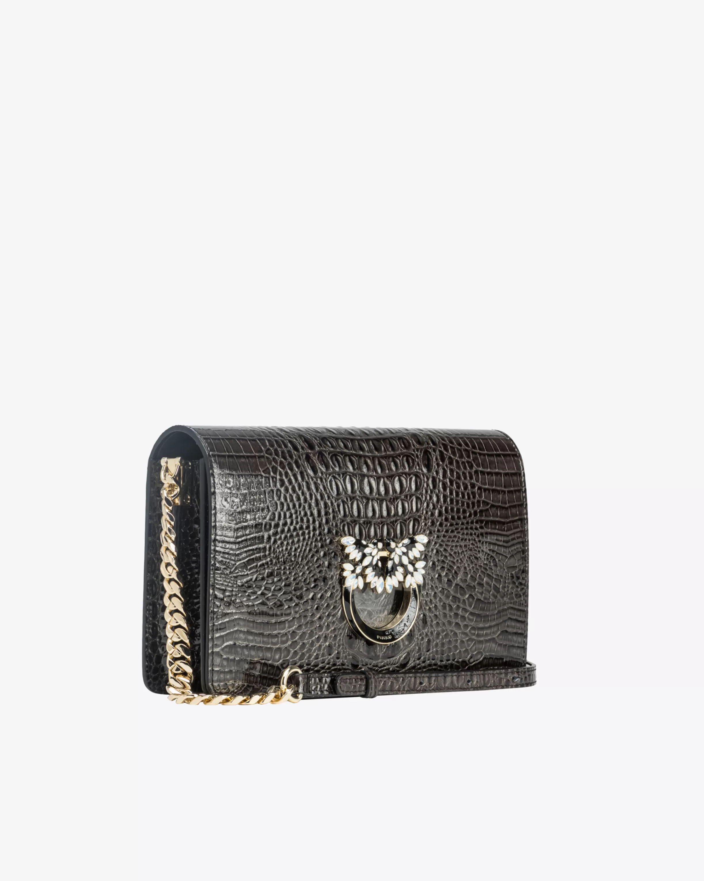 PINKO Galleria Classic Love Bag Click in shiny crocodile-print leather