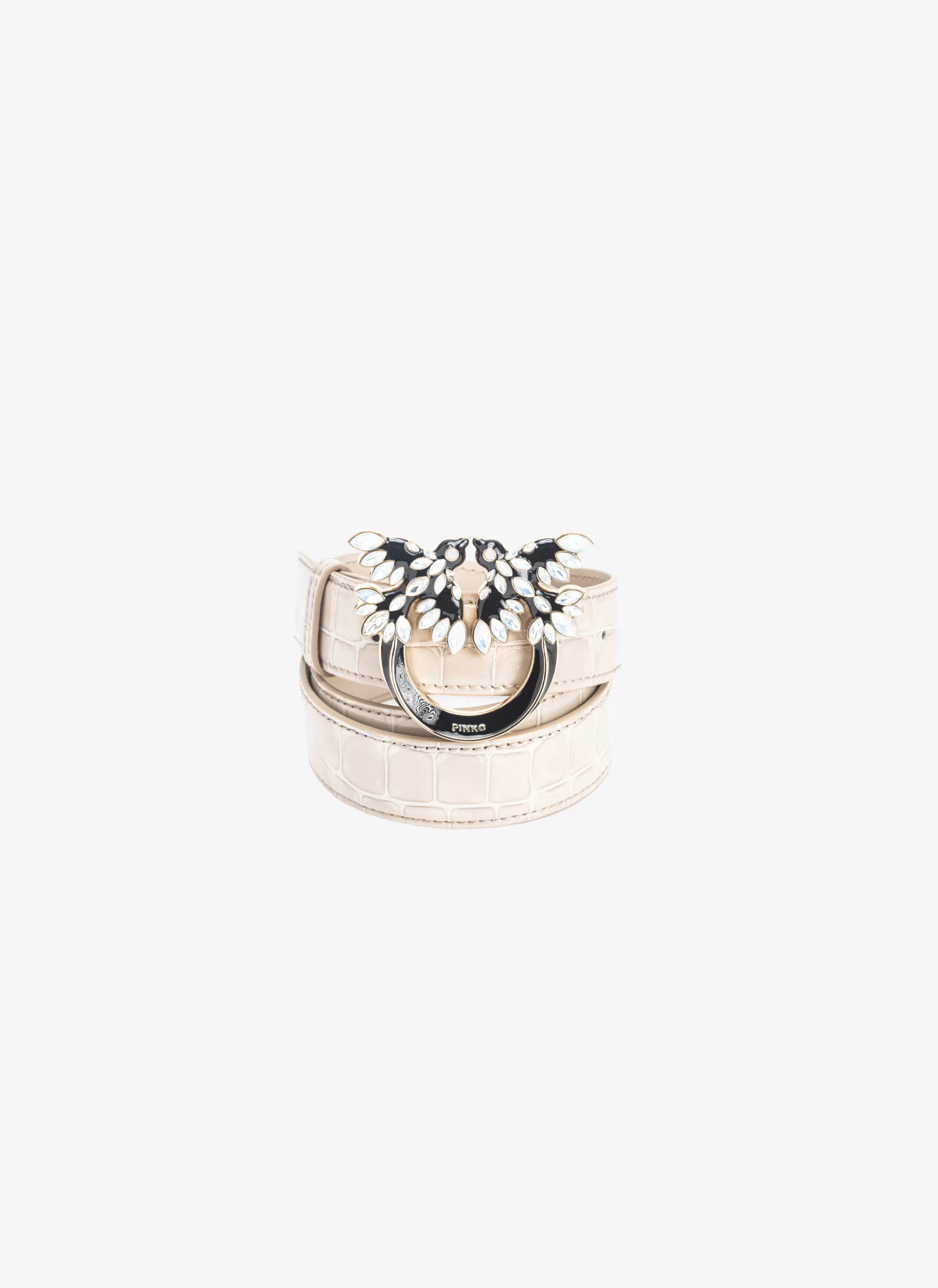 PINKO Galleria 3cm shiny croc-print belt with Love Birds buckle
