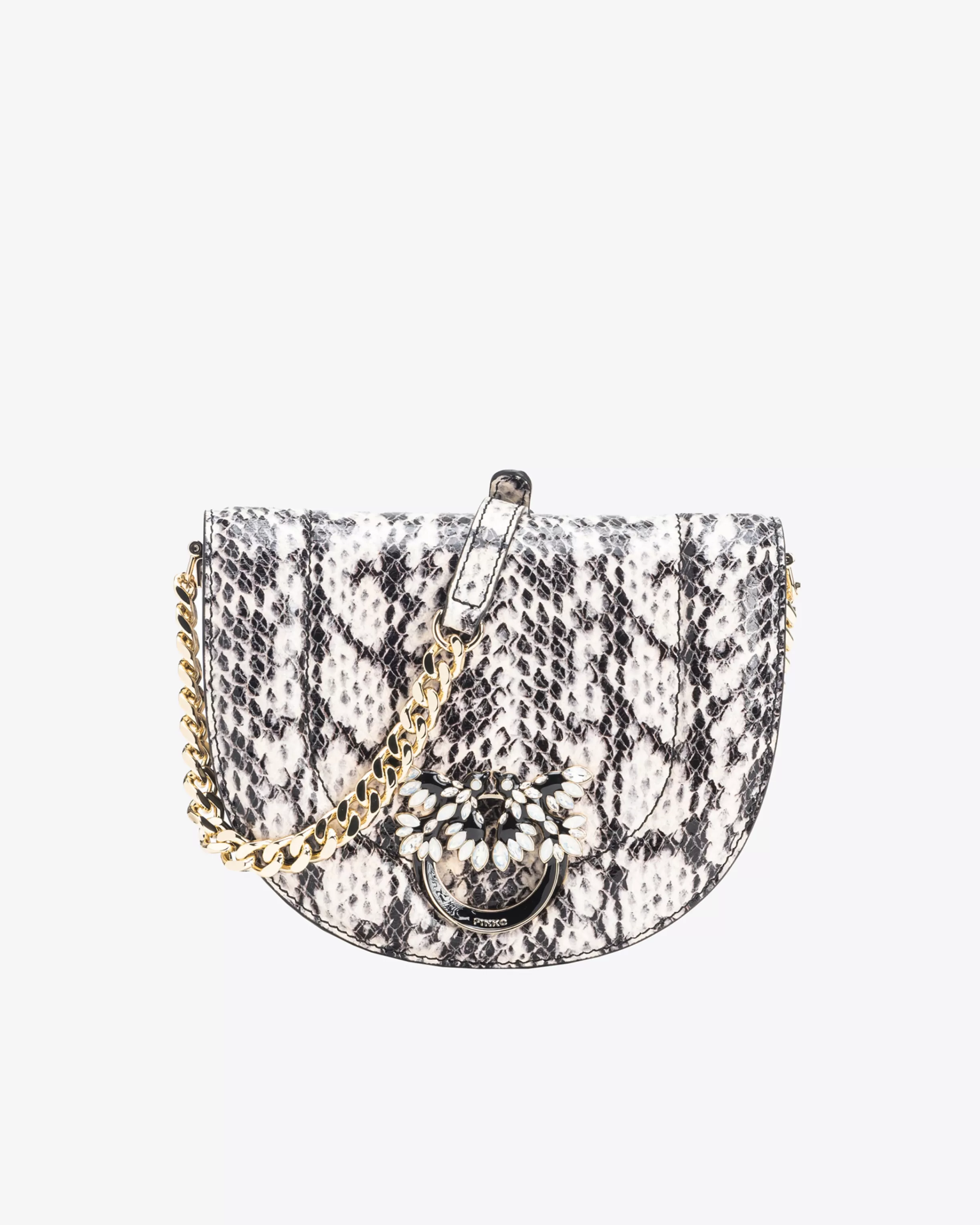 PINKO Galleria Mini Love Bag Click Round in reptile-print leather