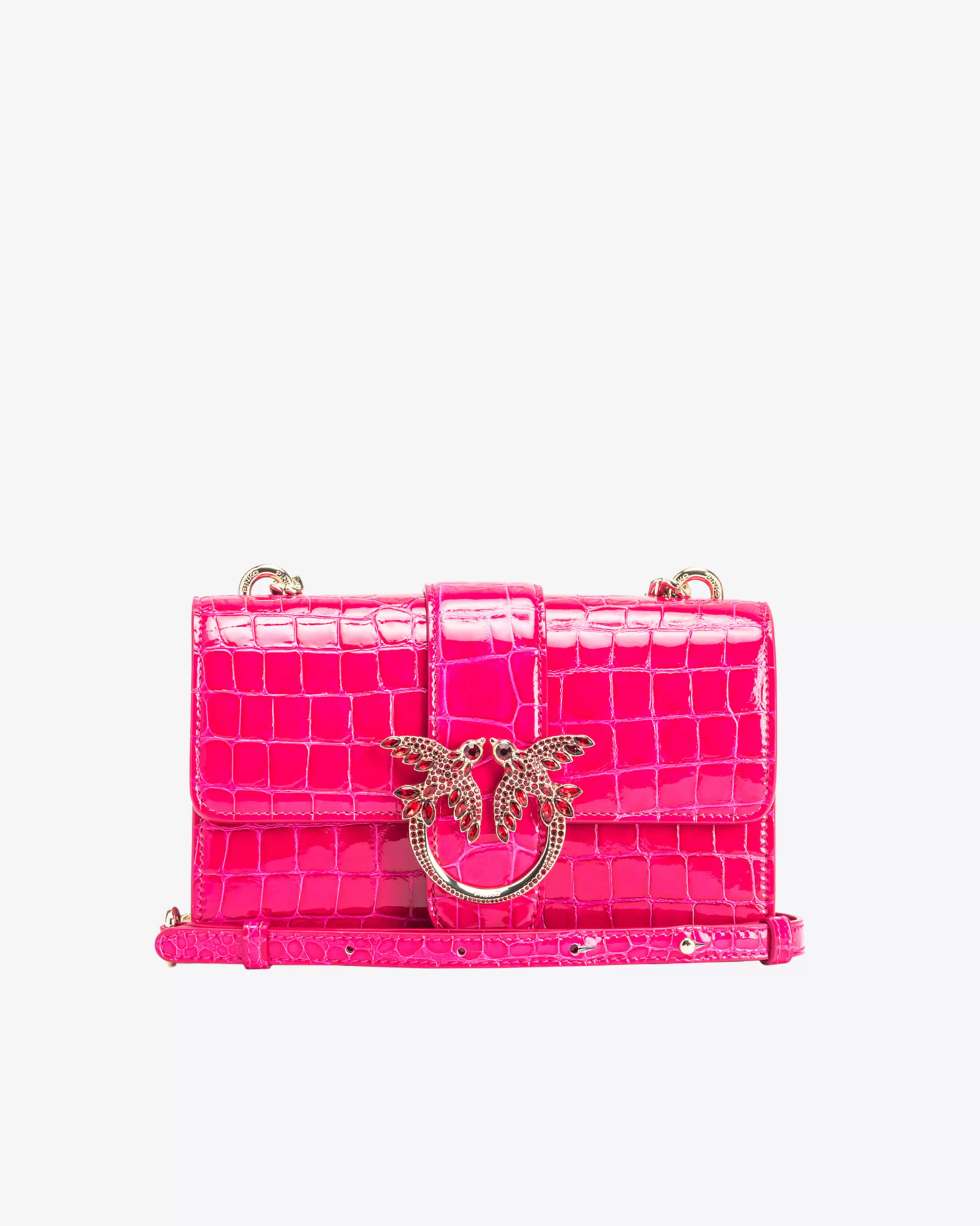 PINKO Galleria Mini Love Bag One in shiny coloured crocodile-print leather