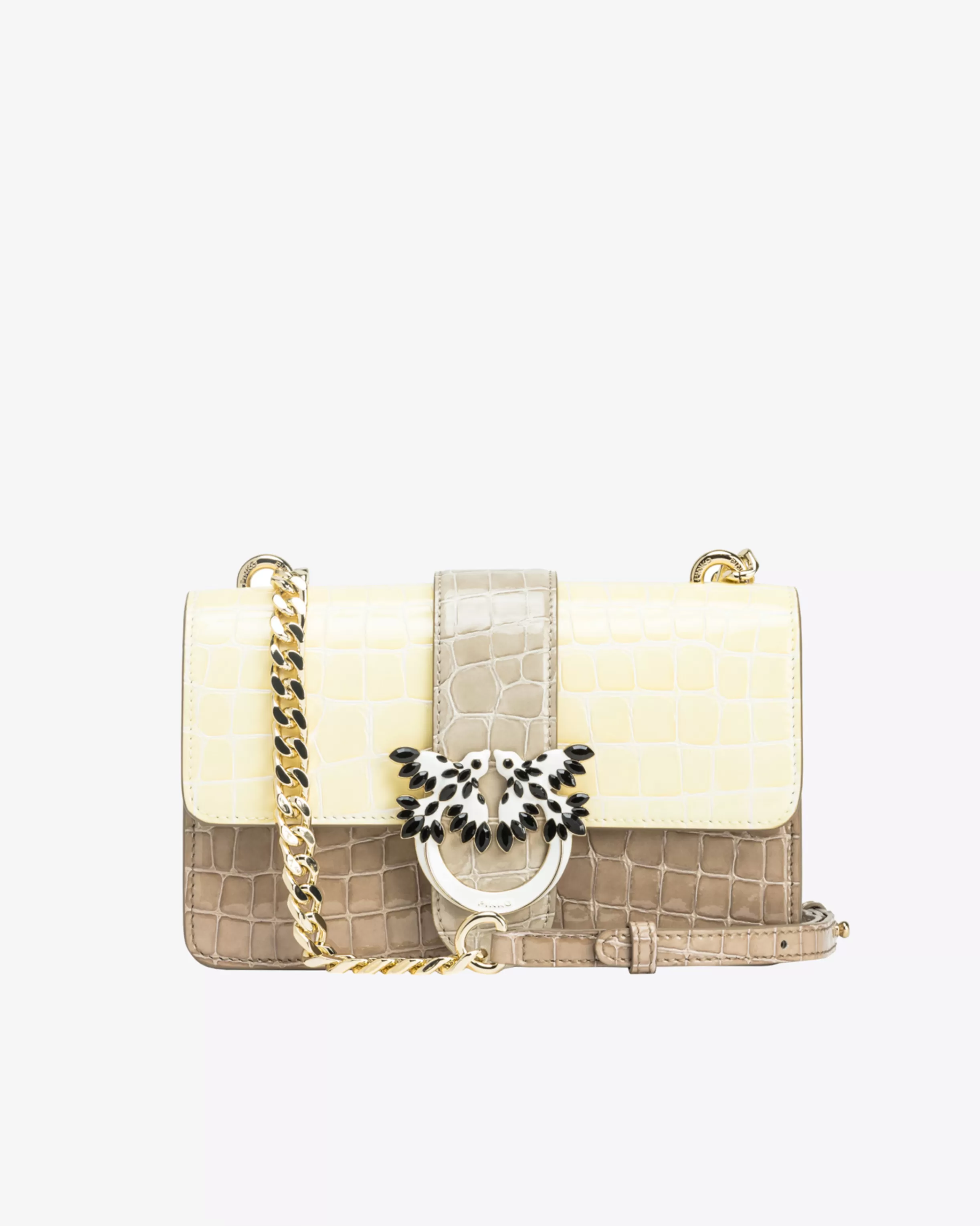 PINKO Galleria Mini Love Bag One in shiny two-tone crocodile-print leather