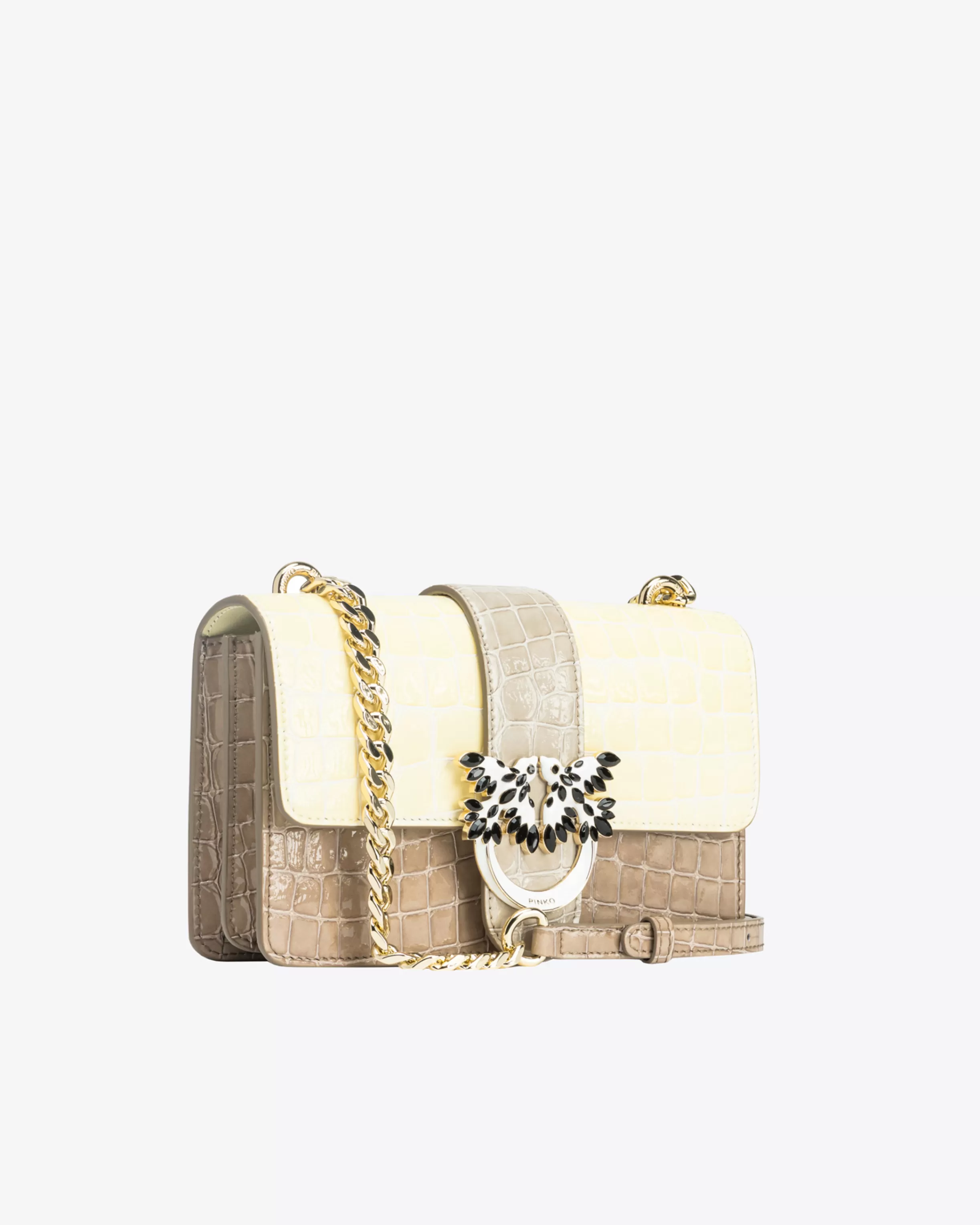 PINKO Galleria Mini Love Bag One in shiny two-tone crocodile-print leather