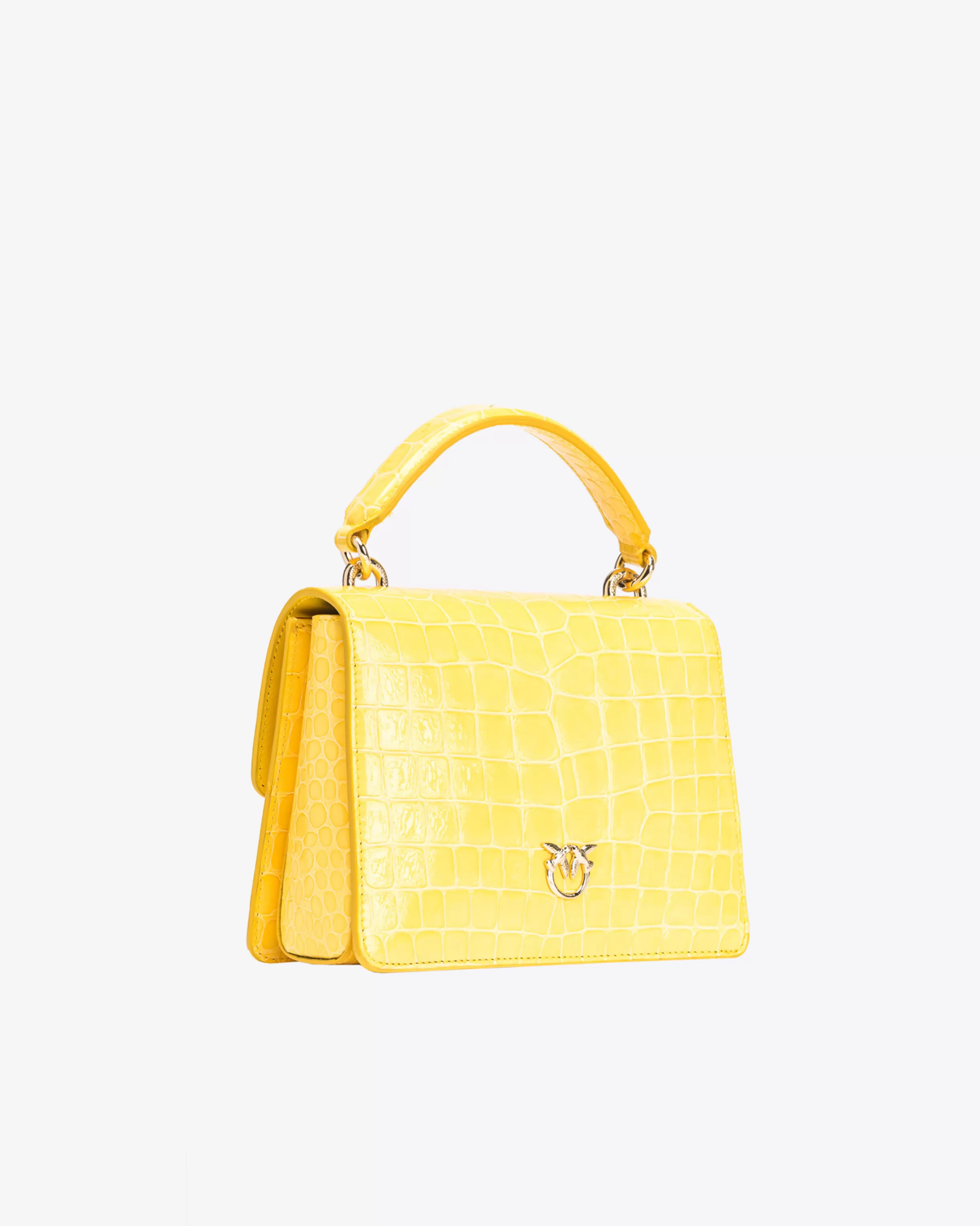 PINKO Galleria Mini Love Bag One Top Handle Light in shiny croc-print leather