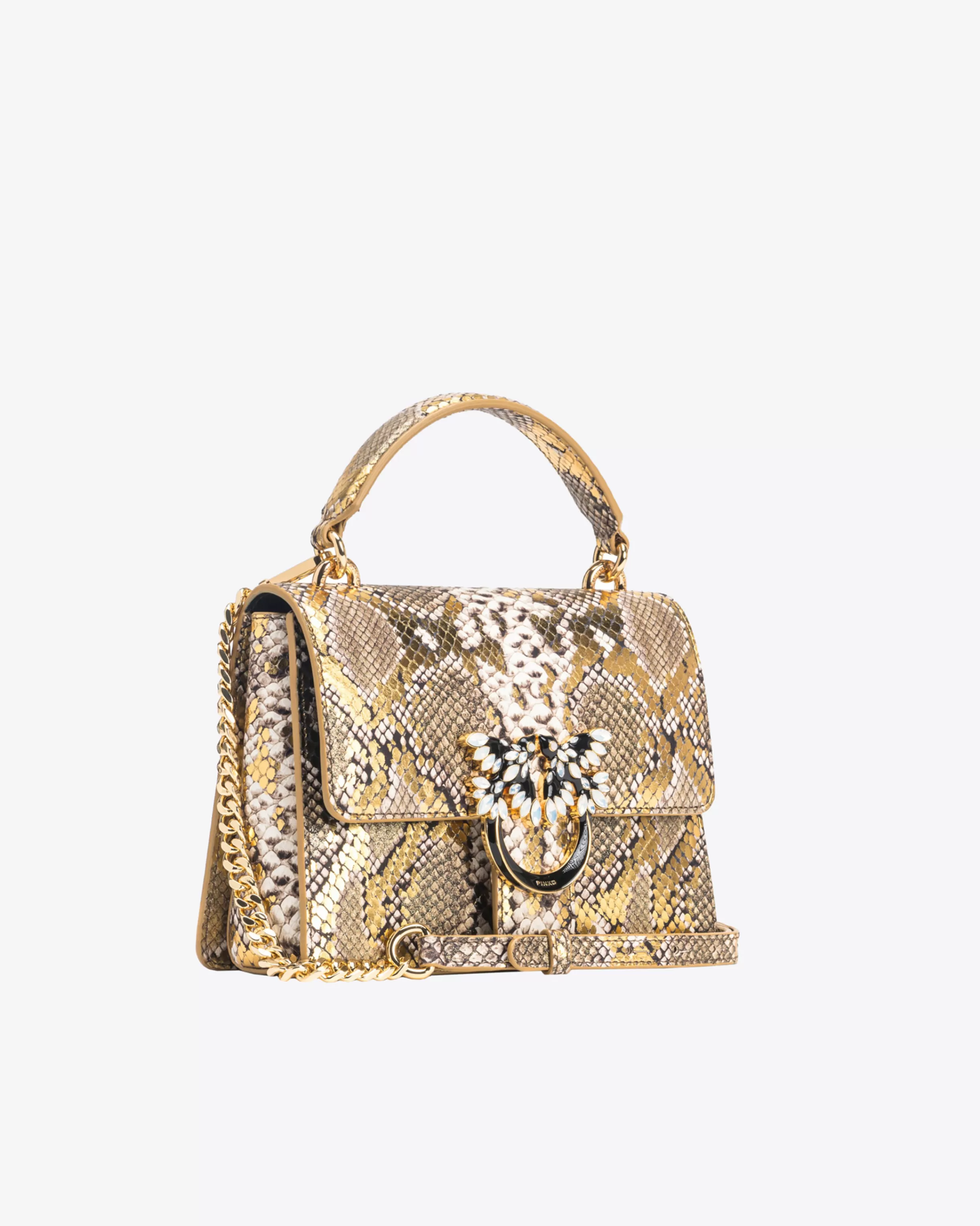 PINKO Galleria Mini Love Bag Top Handle Light in laminated reptile-print leather