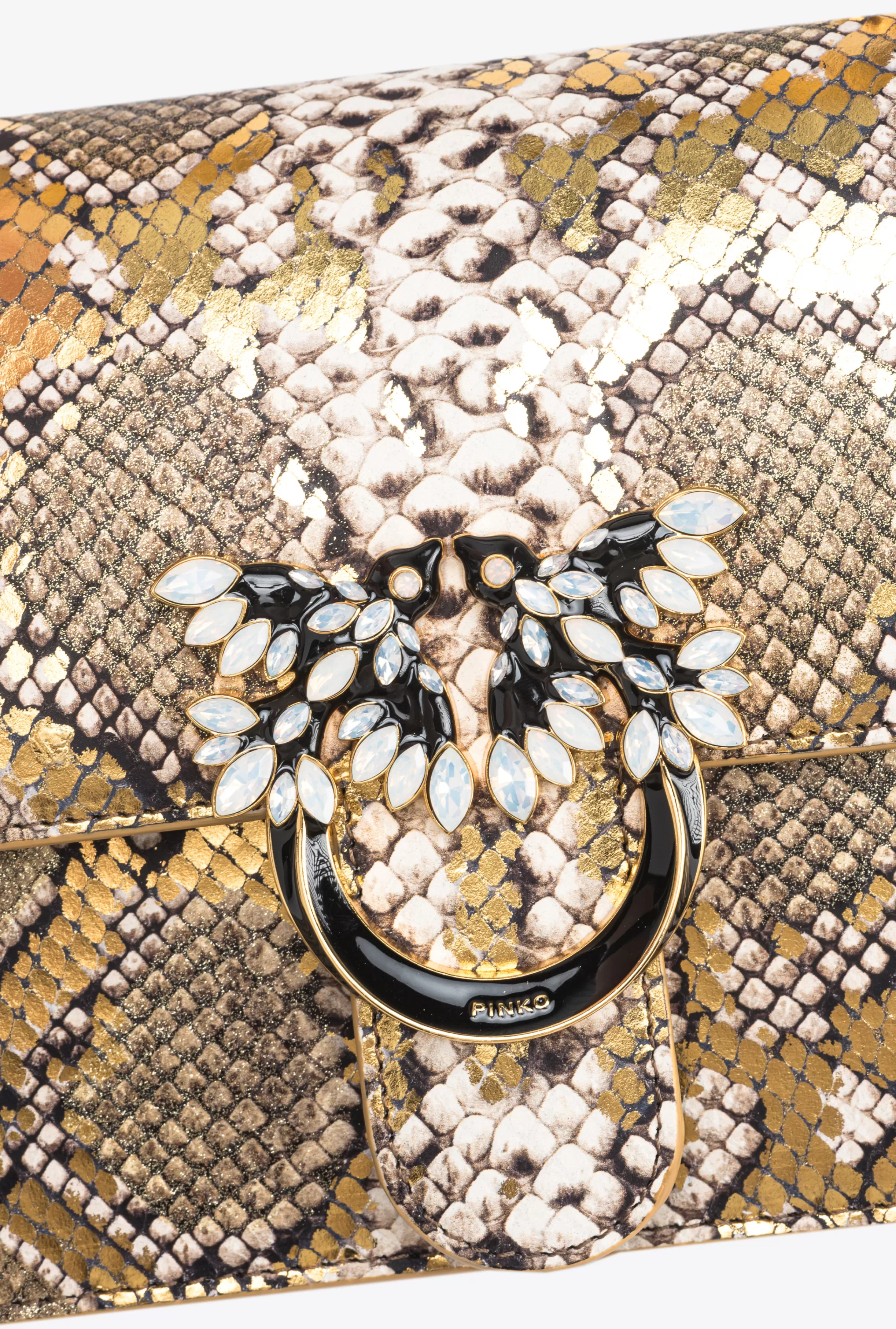 PINKO Galleria Mini Love Bag Top Handle Light in laminated reptile-print leather