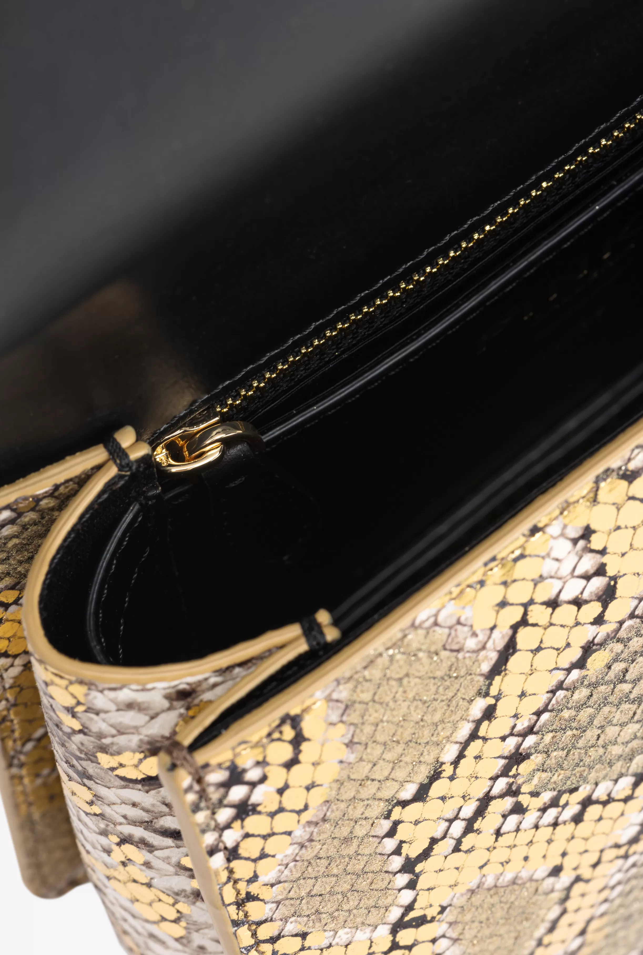 PINKO Galleria Mini Love Bag Top Handle Light in laminated reptile-print leather