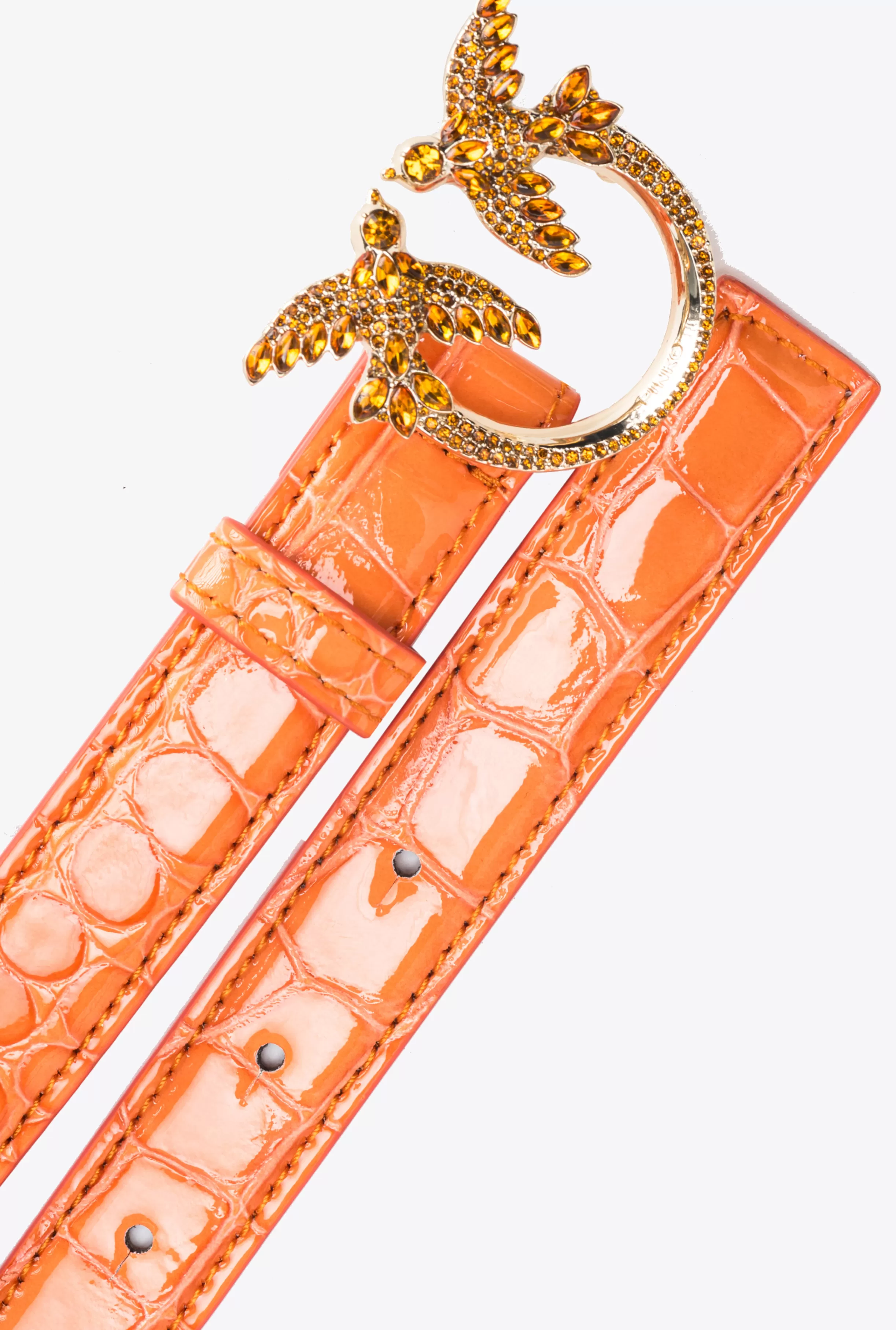 PINKO Galleria thin 2cm shiny coloured croc-print belt with Love Birds buckle