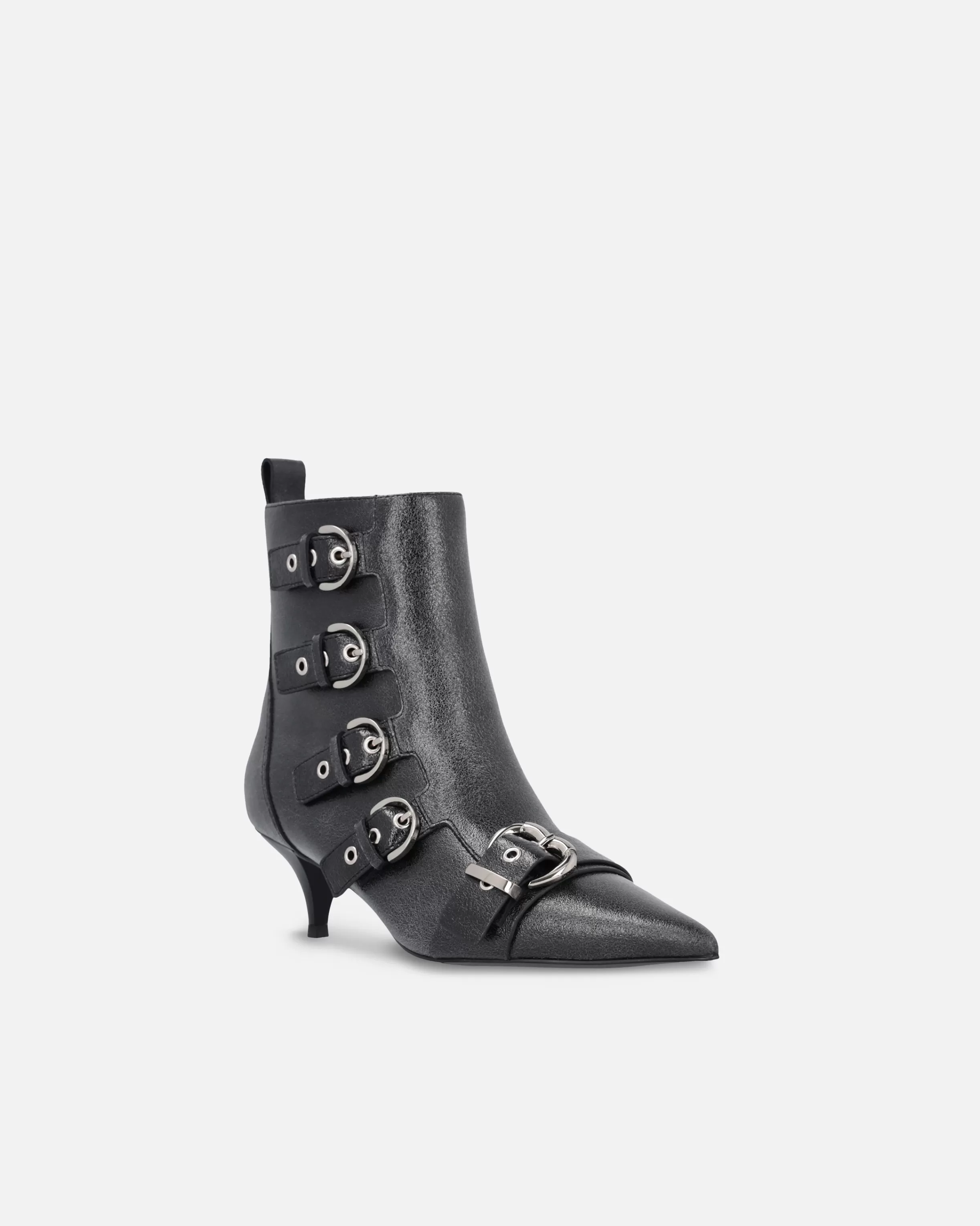 PINKO Pointed-toe leather ankle boots with heel and buckles