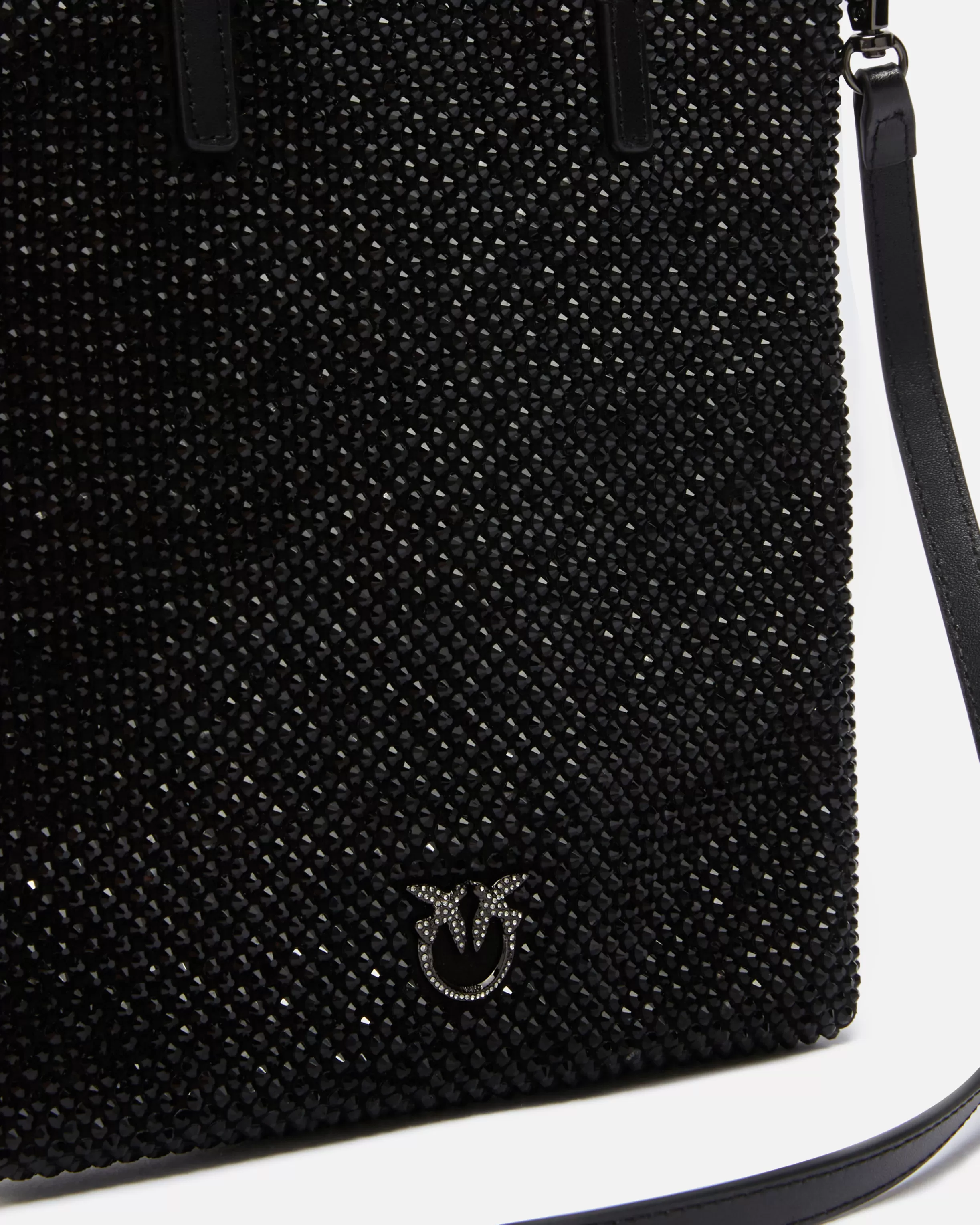 PINKO Small shopping bag with jewel rhinestones and shoulder strap