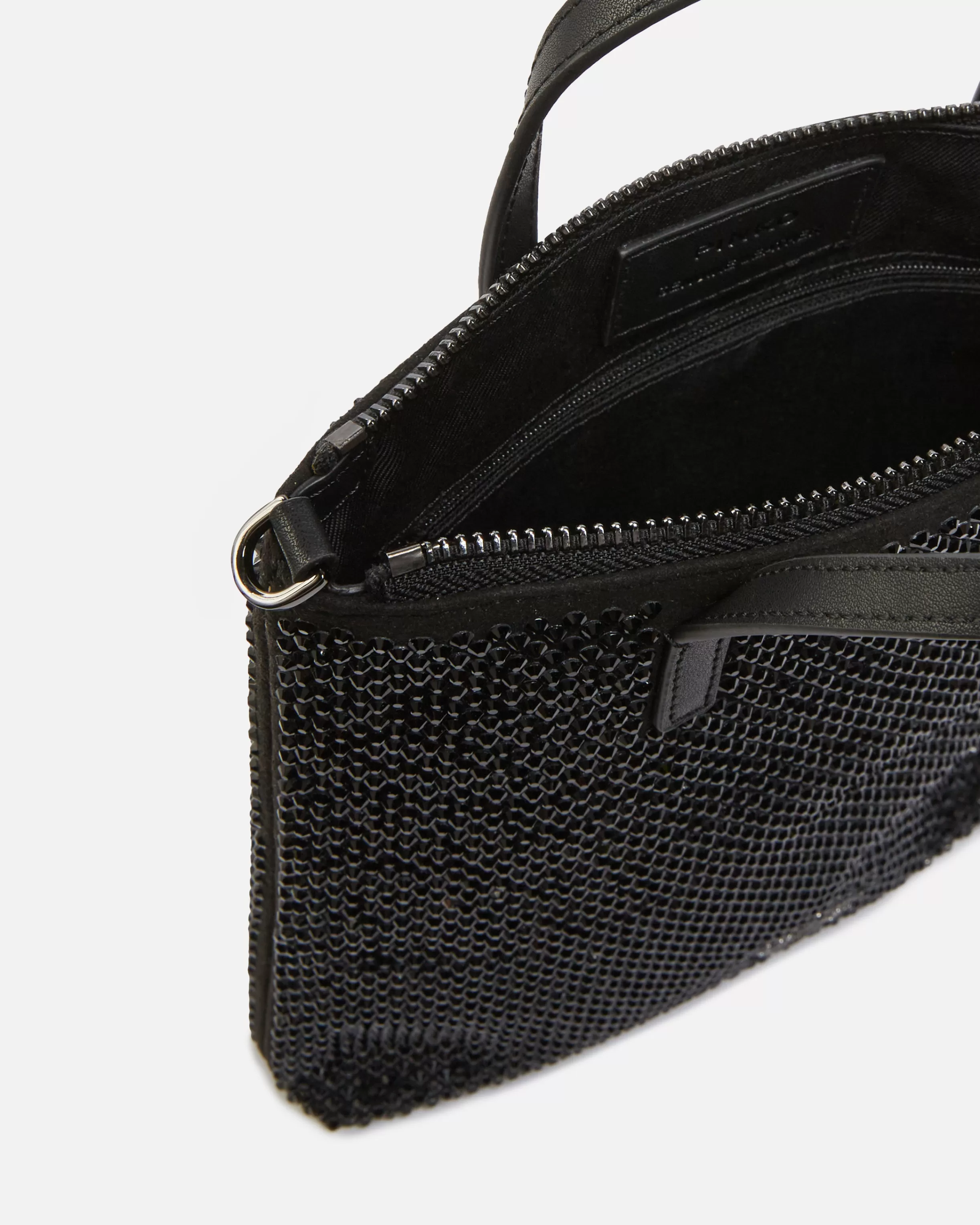 PINKO Small shopping bag with jewel rhinestones and shoulder strap
