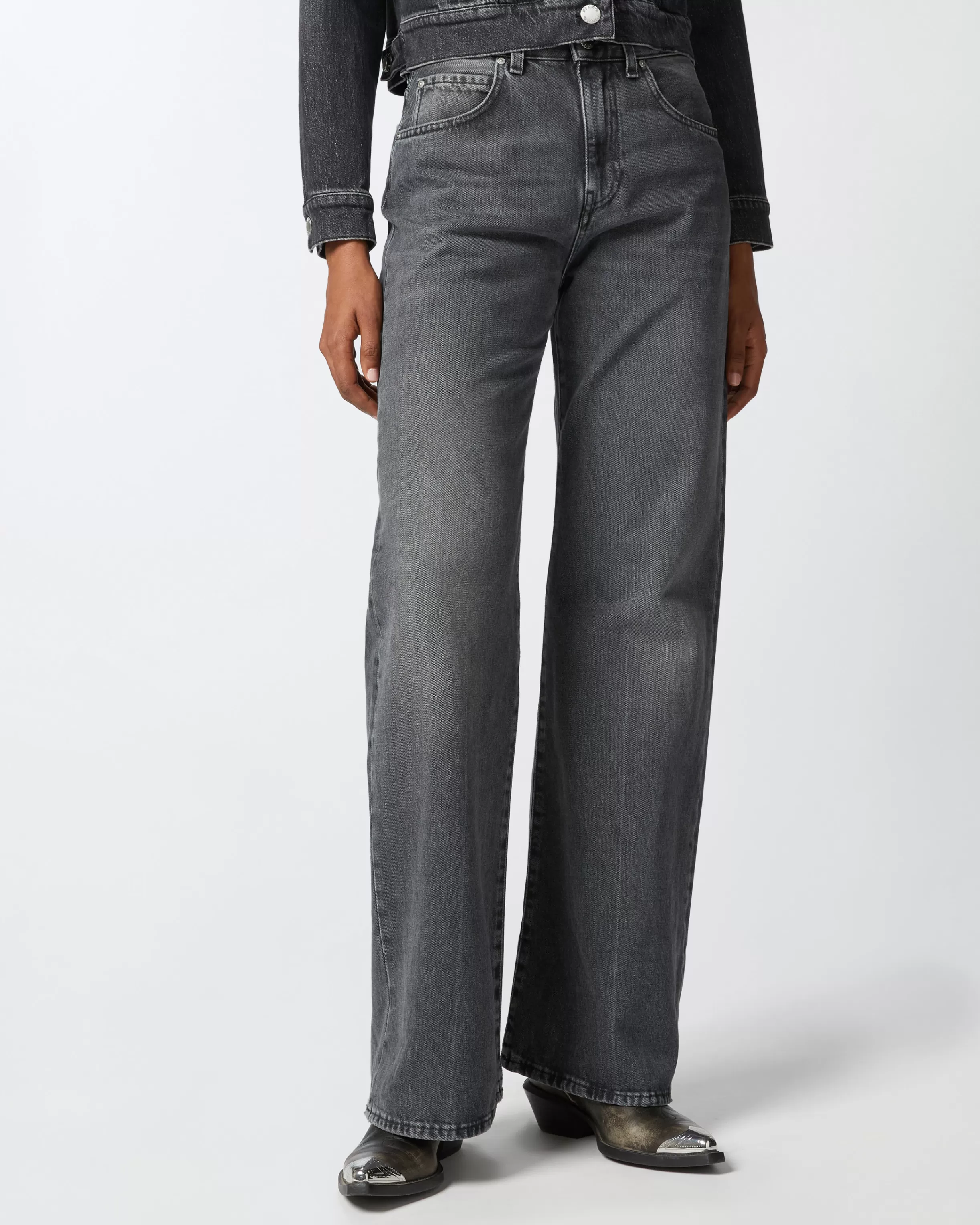 PINKO Wide-leg grey vintage denim jeans